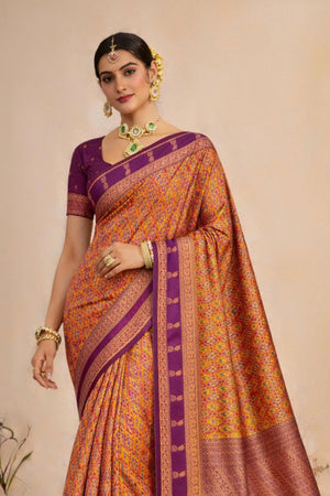 Mustard Orange Soft Silk Woven Work Traditional Saree