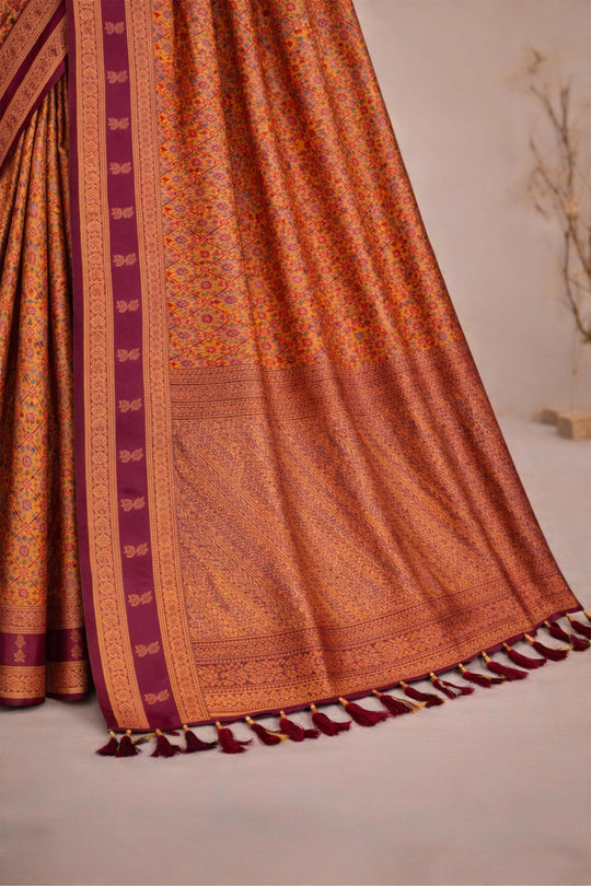 Mustard Orange Soft Silk Woven Work Traditional Saree