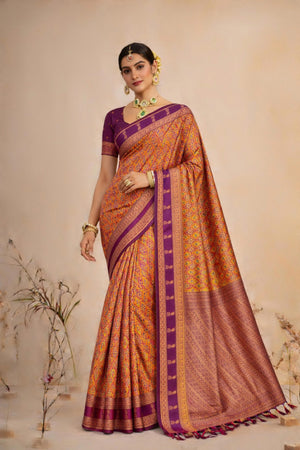 Mustard Orange Soft Silk Woven Work Traditional Saree