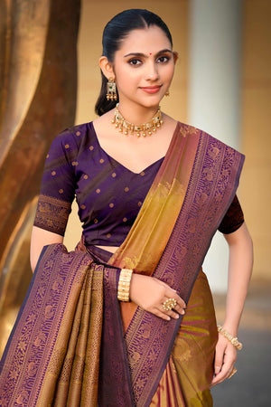 Golden Soft Silk Woven Work Traditional Saree