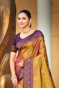 Golden Soft Silk Woven Work Traditional Saree