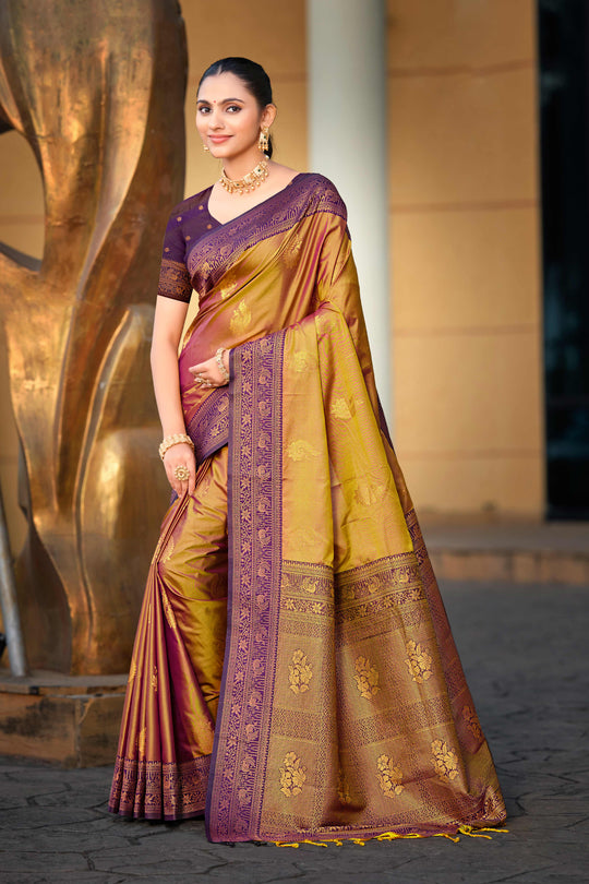 Golden Soft Silk Woven Work Traditional Saree