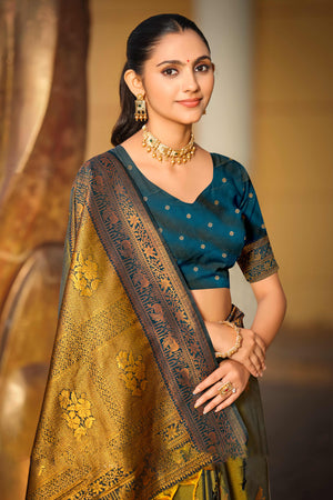 Olive Green Soft Silk Woven Work Traditional Saree