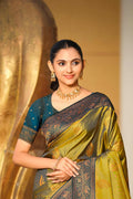 Olive Green Soft Silk Woven Work Traditional Saree