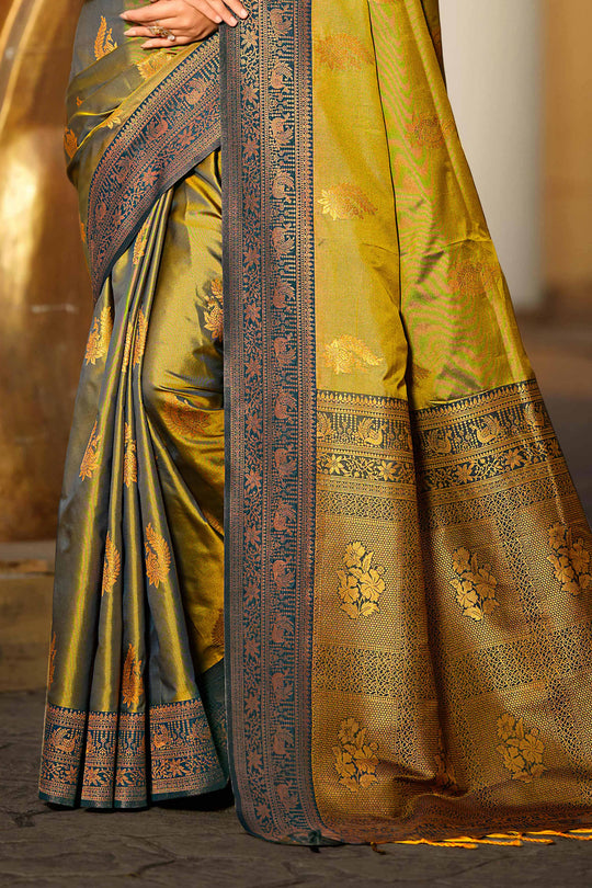 Olive Green Soft Silk Woven Work Traditional Saree