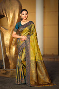 Olive Green Soft Silk Woven Work Traditional Saree