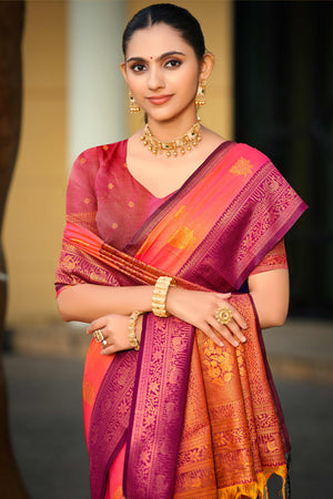 Rani Pink Soft Silk Woven Work Traditional Saree