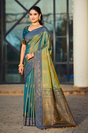 Sea Green Soft Silk Woven Work Traditional Saree