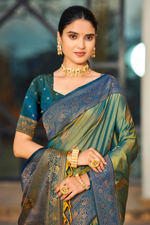 Sea Green Soft Silk Woven Work Traditional Saree