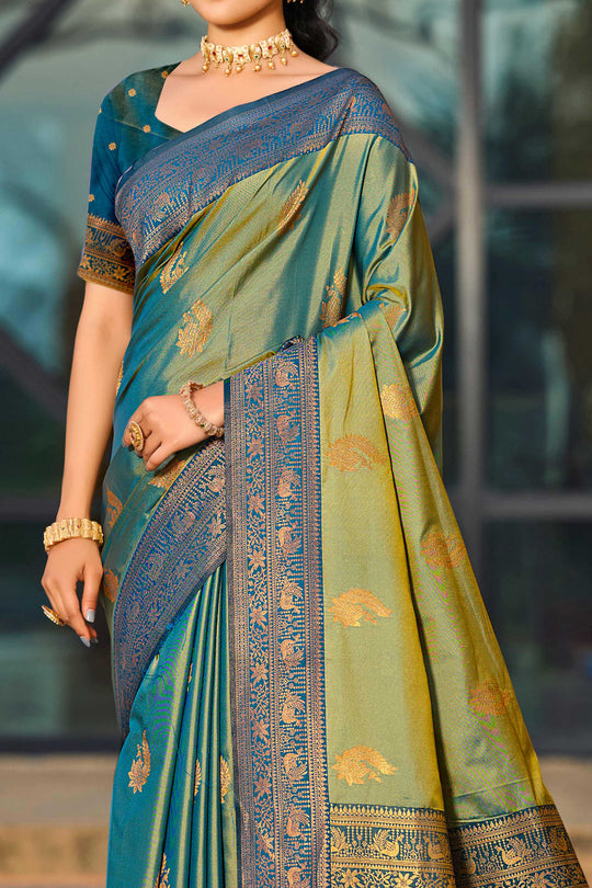Sea Green Soft Silk Woven Work Traditional Saree