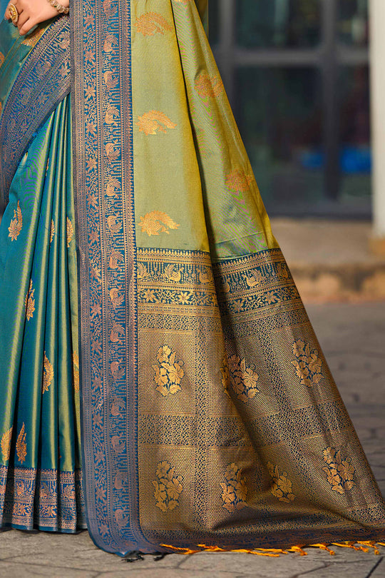 Sea Green Soft Silk Woven Work Traditional Saree