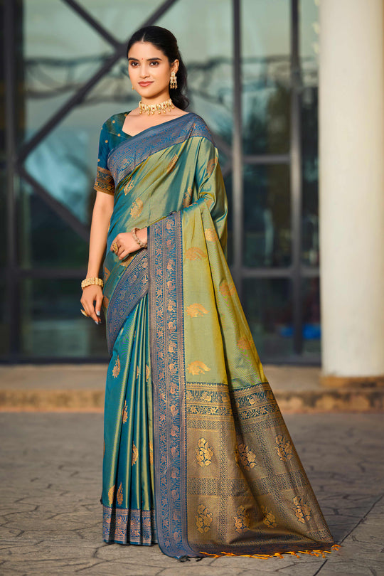 Sea Green Soft Silk Woven Work Traditional Saree