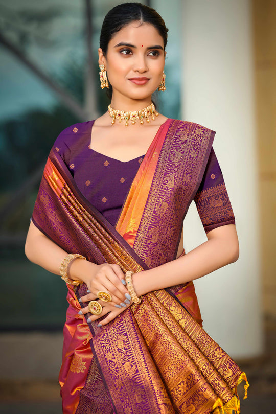 Copper Gold Soft Silk Woven Work Traditional Saree