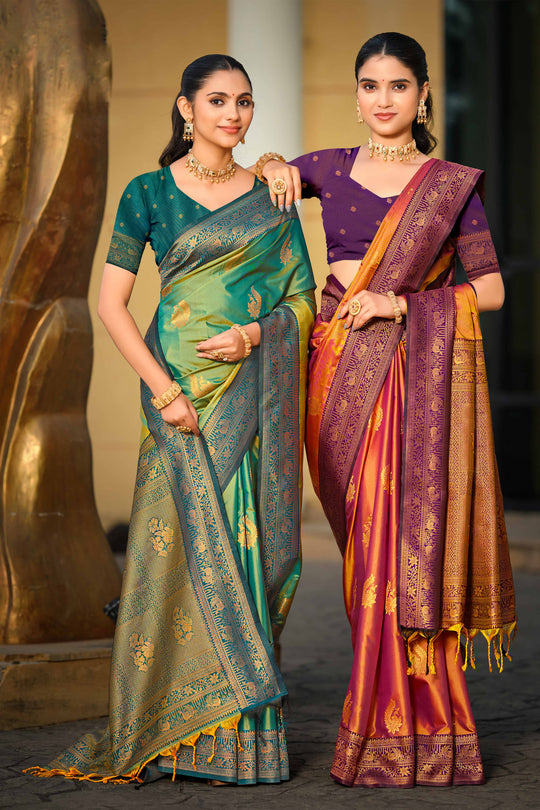 Copper Gold Soft Silk Woven Work Traditional Saree