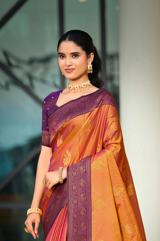 Copper Gold Soft Silk Woven Work Traditional Saree