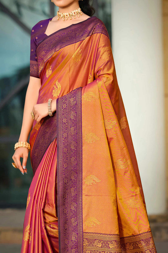Copper Gold Soft Silk Woven Work Traditional Saree