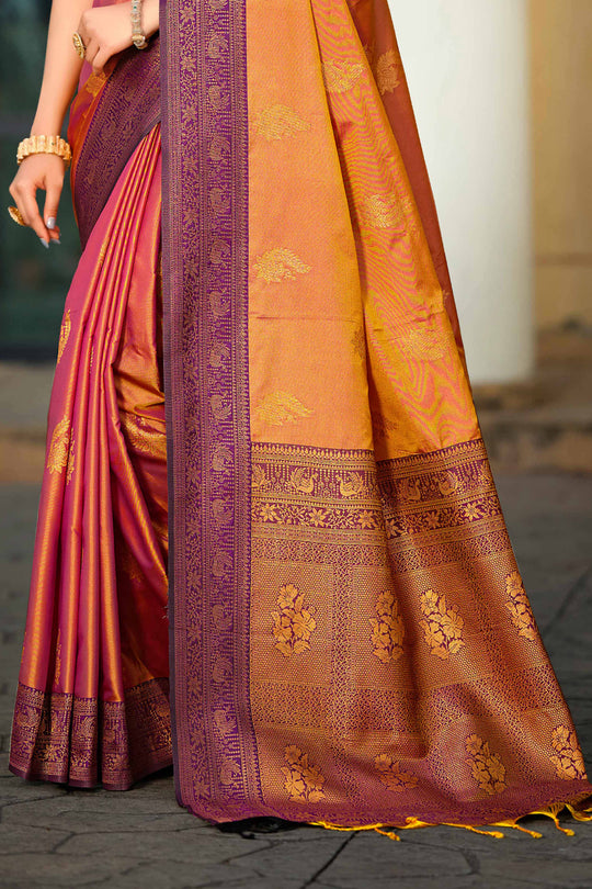 Copper Gold Soft Silk Woven Work Traditional Saree