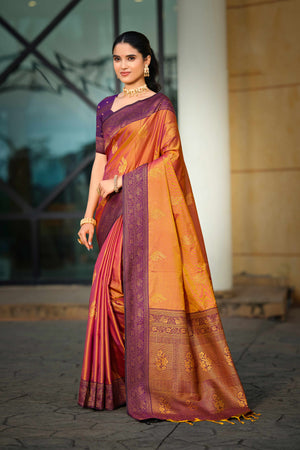 Copper Gold Soft Silk Woven Work Traditional Saree