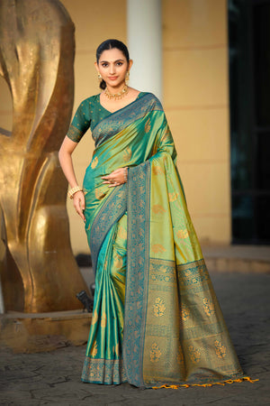 Sea Green Soft Silk Woven Work Traditional Saree