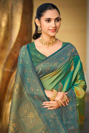 Sea Green Soft Silk Woven Work Traditional Saree