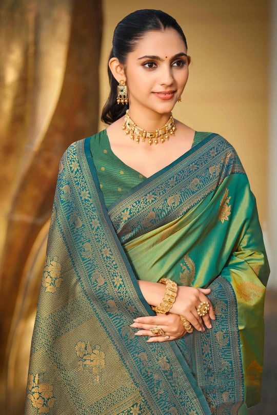 Sea Green Soft Silk Woven Work Traditional Saree