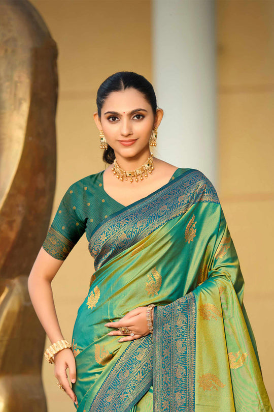Sea Green Soft Silk Woven Work Traditional Saree
