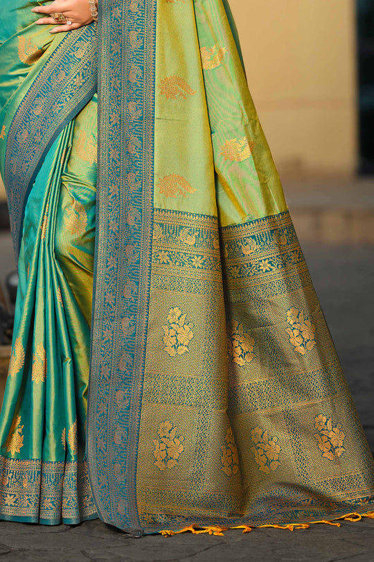 Sea Green Soft Silk Woven Work Traditional Saree