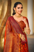 Bright Orange Soft Silk Woven Work Traditional Saree