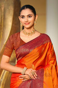 Bright Orange Soft Silk Woven Work Traditional Saree