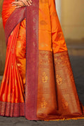 Bright Orange Soft Silk Woven Work Traditional Saree