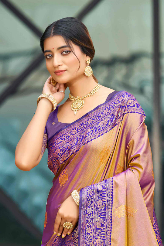 Royal Purple Soft Silk Woven Work Traditional Saree