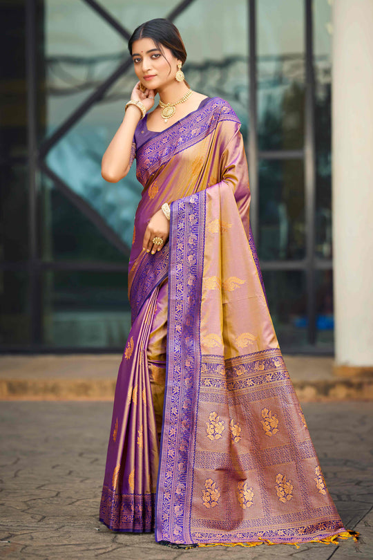 Royal Purple Soft Silk Woven Work Traditional Saree
