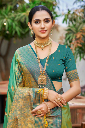 Parrot Green Soft Silk Woven Work Traditional Saree