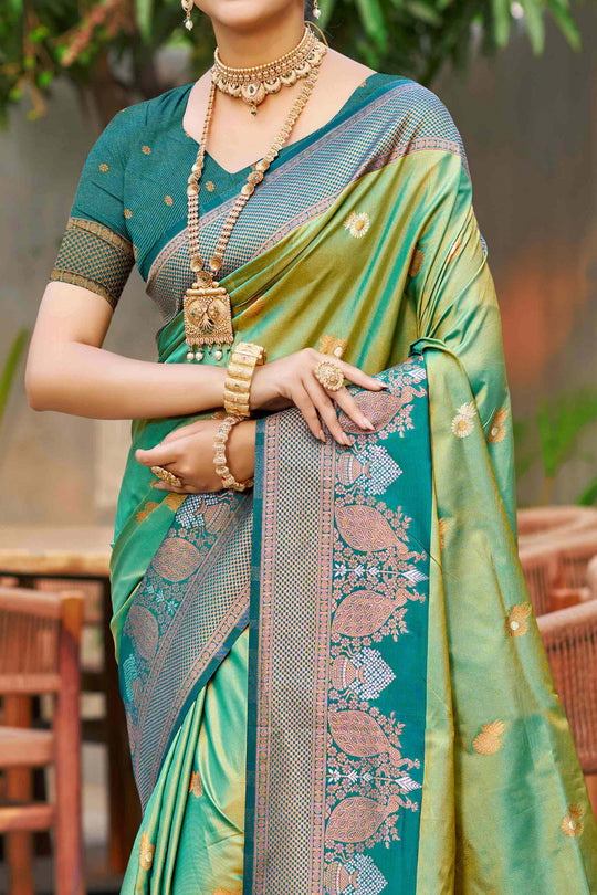 Parrot Green Soft Silk Woven Work Traditional Saree