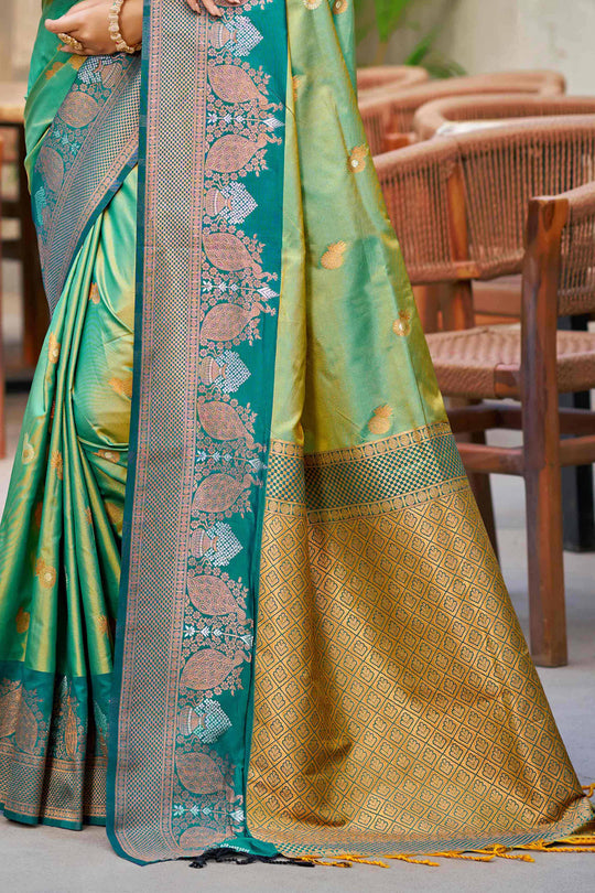 Parrot Green Soft Silk Woven Work Traditional Saree