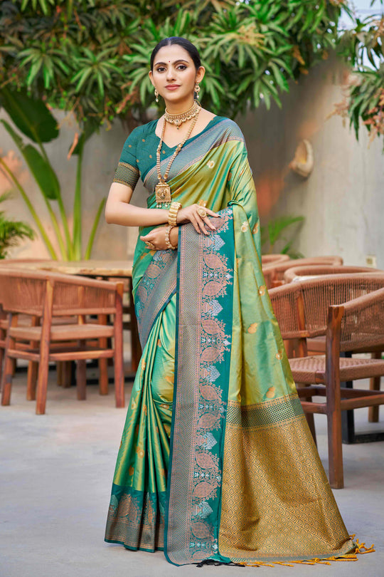 Parrot Green Soft Silk Woven Work Traditional Saree