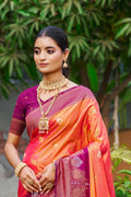 Coral Orange Soft Silk Woven Work Traditional Saree