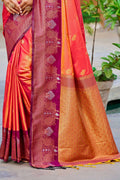 Coral Orange Soft Silk Woven Work Traditional Saree