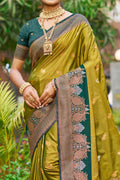 Olive Green Soft Silk Woven Work Traditional Saree