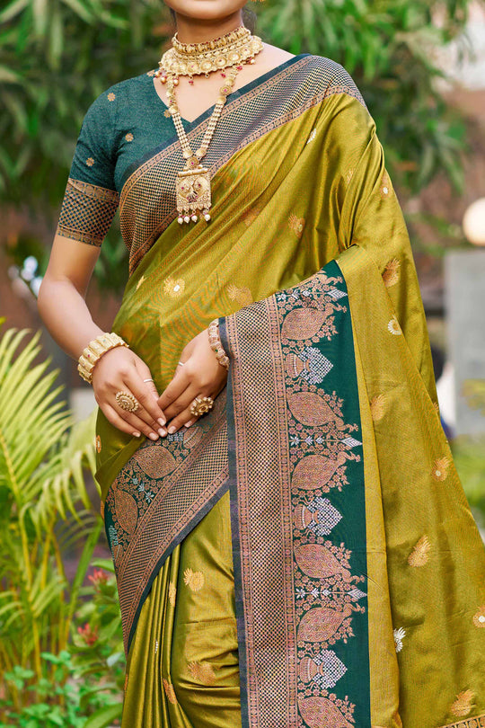 Olive Green Soft Silk Woven Work Traditional Saree