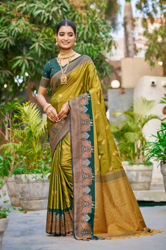 Olive Green Soft Silk Woven Work Traditional Saree