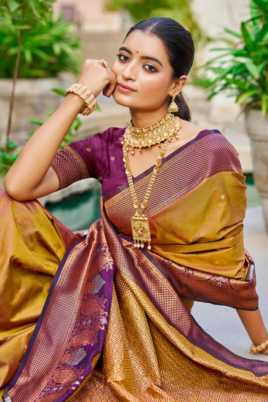 Copper Gold Soft Silk Woven Work Traditional Saree