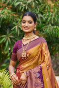 Copper Gold Soft Silk Woven Work Traditional Saree