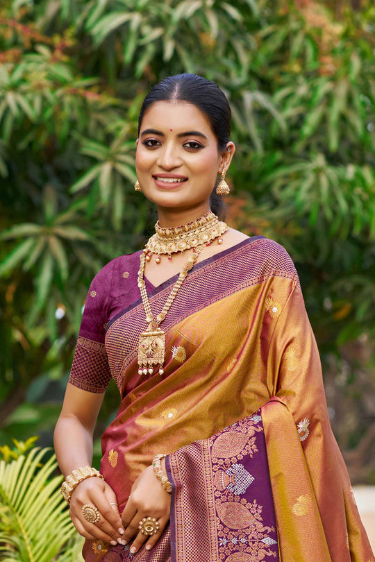 Copper Gold Soft Silk Woven Work Traditional Saree