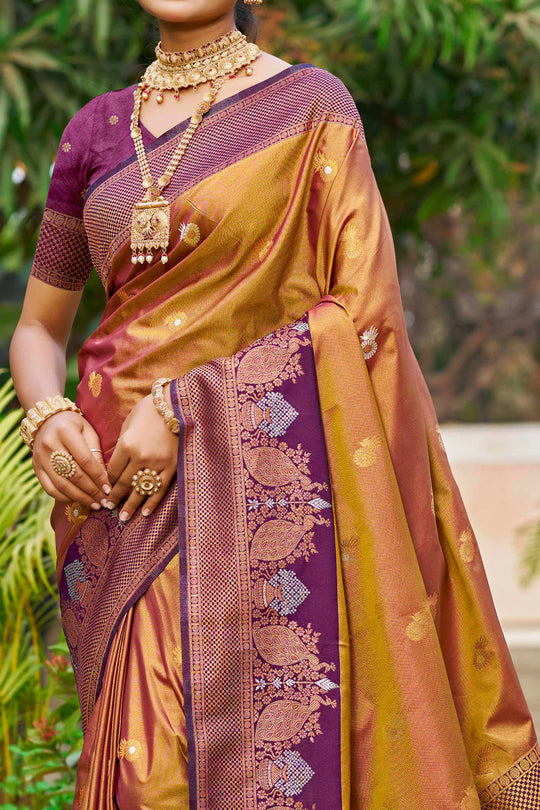 Copper Gold Soft Silk Woven Work Traditional Saree