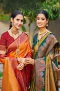 Saffron Orange Soft Silk Woven Work Traditional Saree