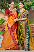 Saffron Orange Soft Silk Woven Work Traditional Saree