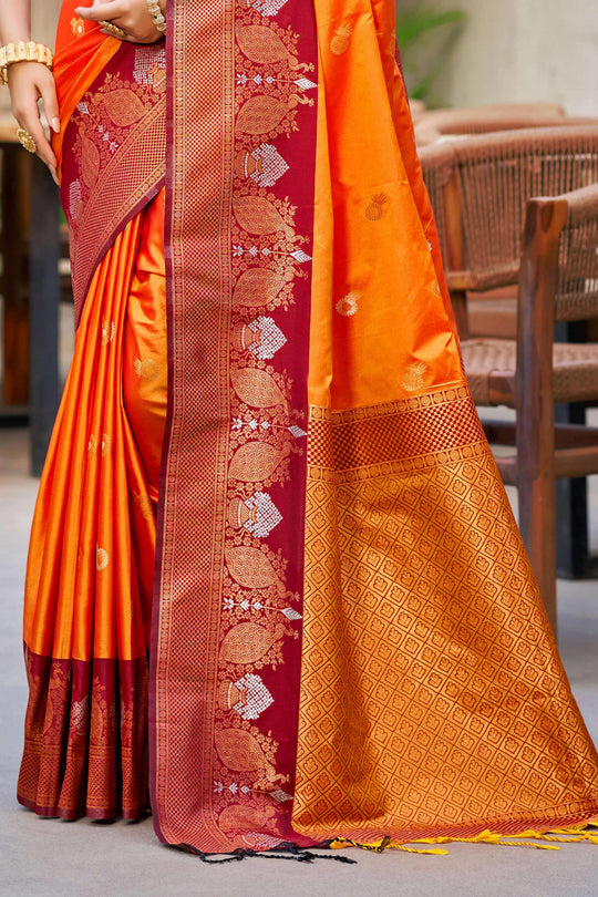 Saffron Orange Soft Silk Woven Work Traditional Saree