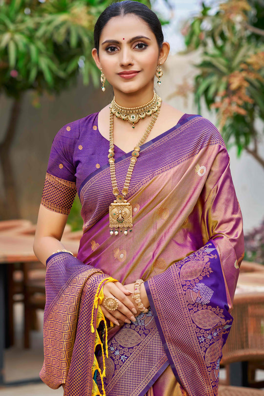 Rose Gold Soft Silk Woven Work Traditional Saree