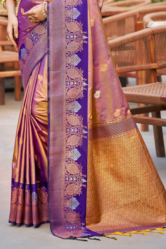 Rose Gold Soft Silk Woven Work Traditional Saree